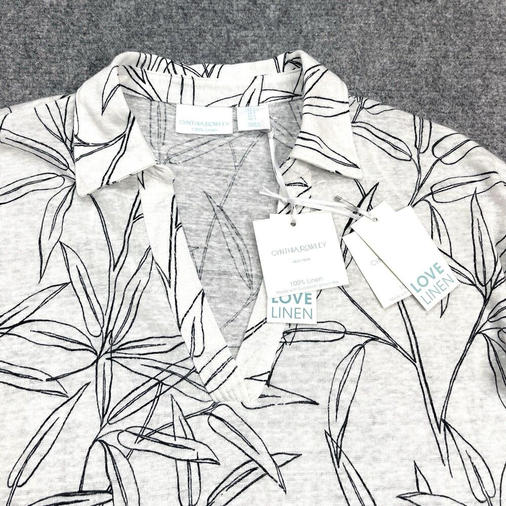 Cynthia Rowley Linen Top Womens Size Small Black White Leaf Print NEW W Tags - Picture 4 of 9
